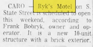 Caro Motel (Park Drive Inn) - Jan 31 1964 Article (newer photo)